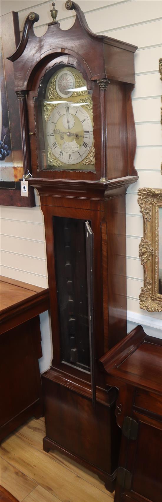 A George III mahogany eight day longcase clock, the brass dial marked Ogden Darlington H.220cm